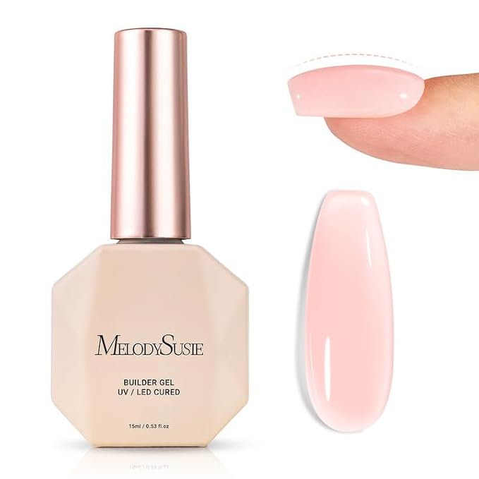 MelodySusie Nude Pink Builder Nail Base Gel for Nails Thickening, Soak Off UV Extension Gel, Rhinestone Nail Glue for Nail Art Design Salon DIY Manicure at Home Gift for Women-012