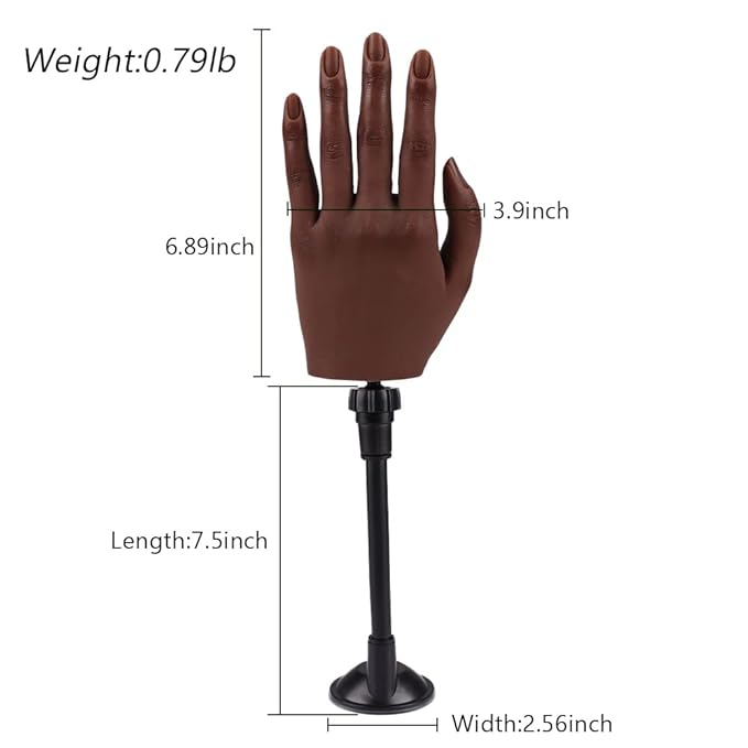 Practice Hand for Acrylic Nails with Stand Bracket, Silicone Fake Hands to Practice Fake Nails Mannequin Hand for Nails Practice and Nail Art Single Left Hand Color 6#