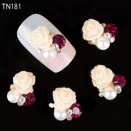 10 Pcs Nail Art Designs Stickers 3D Rhinestone Decals Decorations Rose Flower Tips Studs for Women Kids Girls TN178-Purple