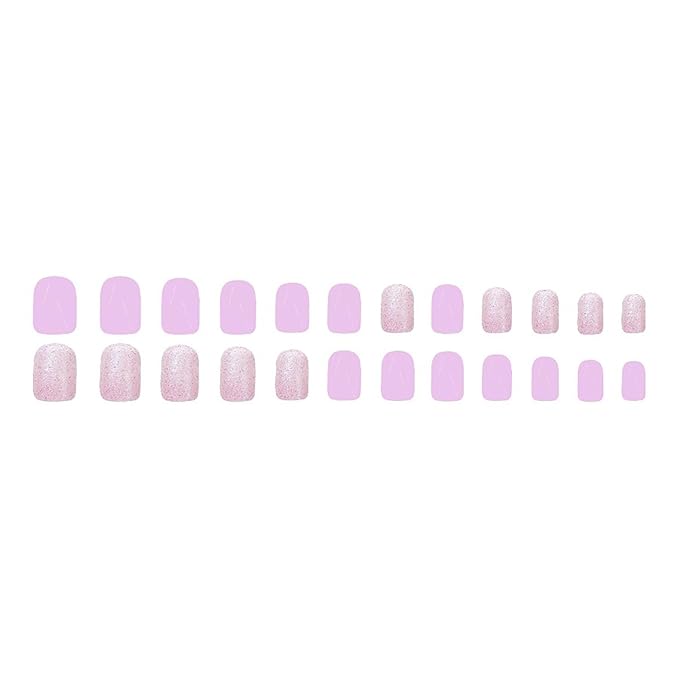 Purple Press on Nails Short Square MABKJLF Fake Nails False Nails with Designs Glitter Solid Colour Full Cover Glossy Glue on Nails Natural Nails Acrylic Nails for Women Girls 24 Pcs