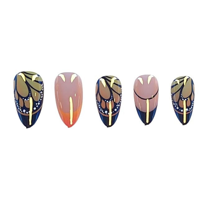 Maniology Press-On Nails Fairycore | Short Almond Shape Nail Tips – Whimsical Butterfly Wings & Fantasy-Themed Designs, Reusable, Durable & Easy Application, 30-Piece 15 Sizes False Nails Kit