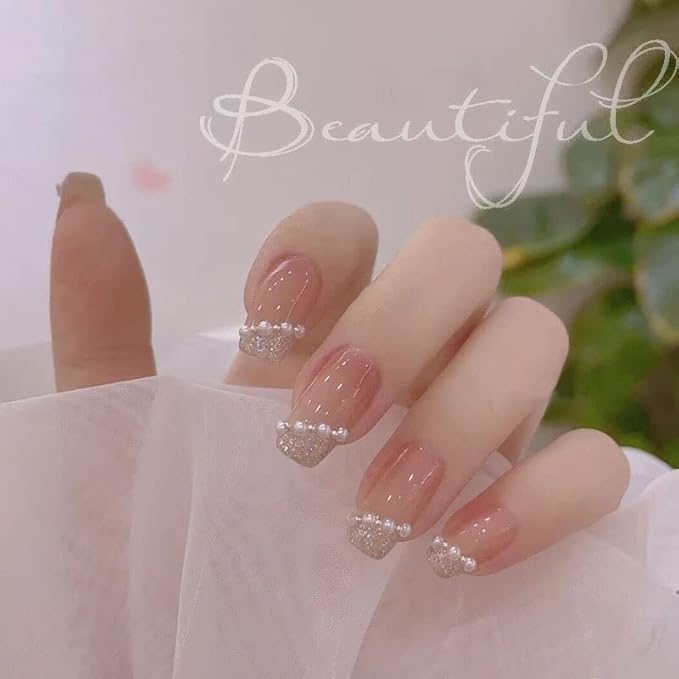 Nail Art Flatback Pearls Charms - White Half Round Crafts Beads With Gold Caviar Ball - Luxurious Design Jewelry Accessories