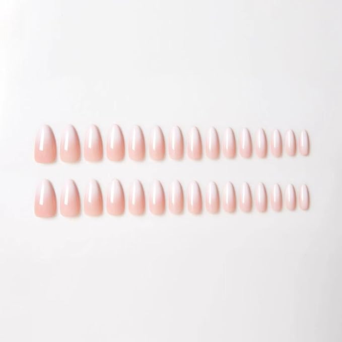 30Pcs Almond Press On Nails - Supremely Fit & Natural Soft Gel Almond Nails,15 Sizes, Reusable Fake Nails Kit with Gift Box for Women (Ombre Pink)