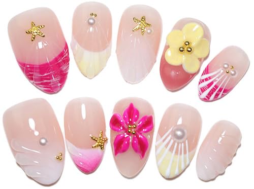 10 Short Handmade Press On Nails | with 3D Floral and French design False Nails | Skip Salon Trips, Easy to Apply & Remove, Reusable (251206, XS)
