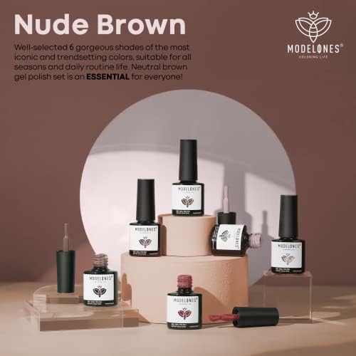 modelones Gel Nail Polish Set - 6 Colors Neutral Nude Brown Gel Polish Caramel Maroon All Skin Tones Nail Gel Polish Kit Soak Off LED Nail Art Manicure DIY Salon Home Gift