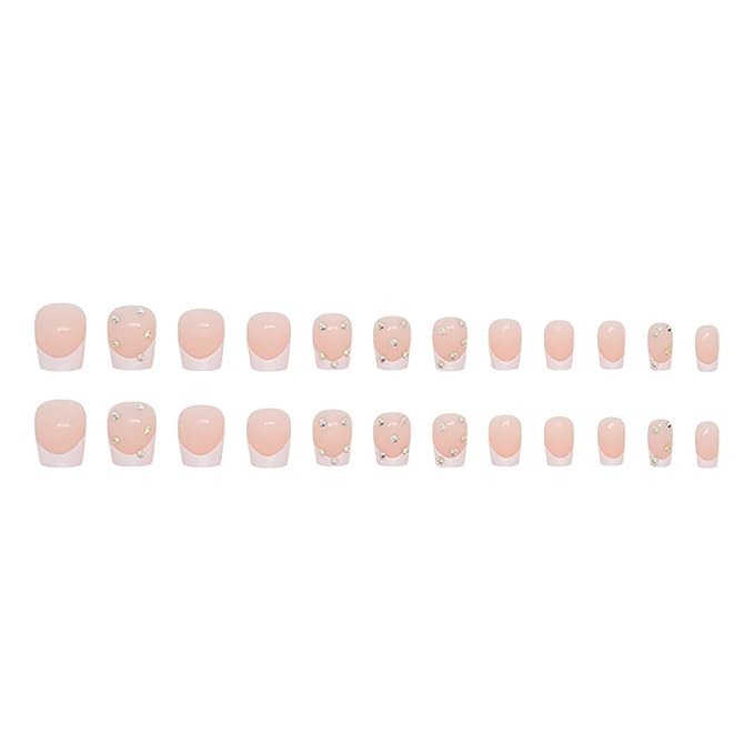 Press on Nails Extra Short Square MABKJLF French Tip Fake Nails Full Cover Glue on Nails Rhinestones False Nails White Acrylic Press on Nails Stick on Nails Artificial Nails for Women Girls 24 Pcs