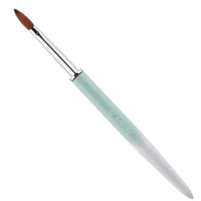 100% Pure Kolinsky Acrylic Nail Brush Size 12, Hair Acrylic Crystal Ombre White Green with Silver Ferrule Round Shaped for Women Girls Manicure Tools Accessories