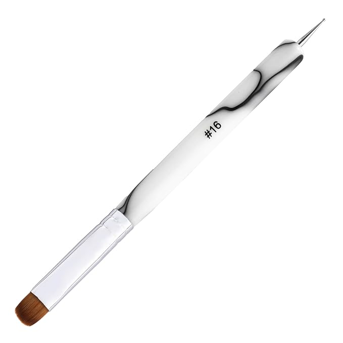 French Manicure Brush -2 Way Nail Art Brush with Dotting Manicure Tool for Manicure Cuticle Clean Up Nail Art Design- Professional Nail Salon Quality Brush, Nail Dotting Pen (White, 16#)