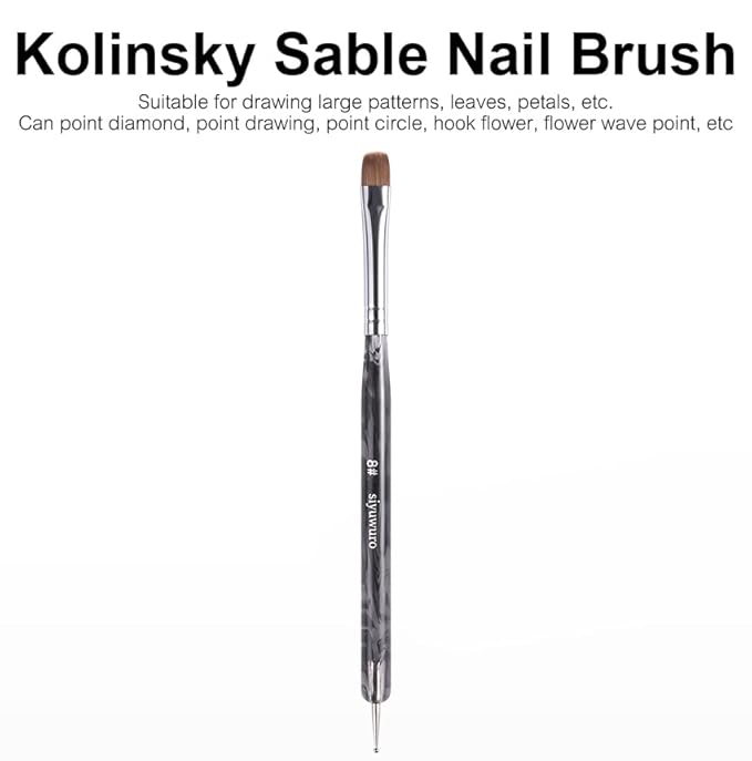 Kolinsky Sable Nail Brush French Nail Brush 2 Way Professional UV Gel Acrylic Nail Art Brush with Dotting Tool for French Manicure Cuticle Clean Up Nail Art Design Brush (8#)