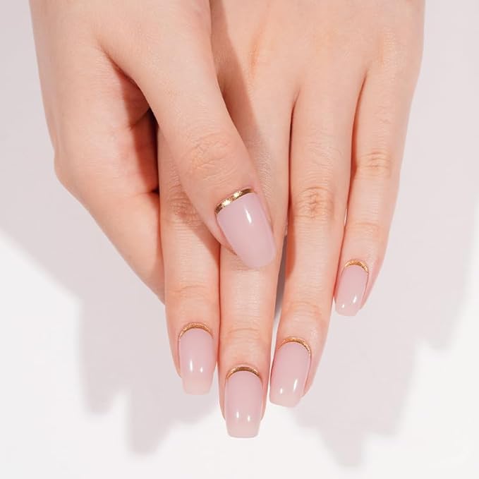 Semi Cured Gel Nail Strips 20 Pcs Nude Pink Gel Nail Wraps, Stickers, UV Light Required Nail Art Design Decoration Accessories