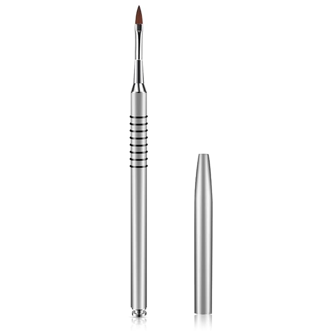 Acrylic Nail Brush 3D Nail Art Brush for Acrylic Powder Stainless Steel Nails Brushes for Nails Art Pens with Non-Slip Handle for UV Gel-Nail Home Salon, Size # 2