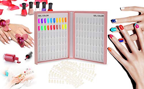 Nail Display Chart, 216 Colors Nail Gel Polish Color Card with 240 Tips Nail Art Salon Set Pink