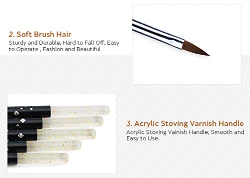 Size 6# Black 100% Kolinsky Sable Acrylic Nail Art Brushes UV Gel Nail Painting Pen Brushes (Size 6)
