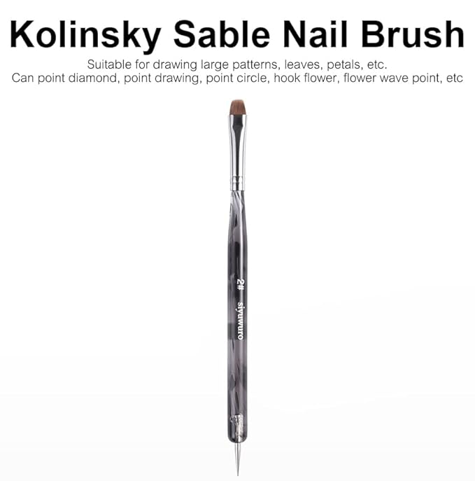 Kolinsky Sable Nail Brush French Nail Brush 2 Way Professional UV Gel Acrylic Nail Art Brush with Dotting Tool for French Manicure Cuticle Clean Up Nail Art Design Brush (2#)