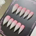Pink White Stiletto Press on Nails with Glue Glossy Extra Short False Nails Hand-Painted Designs Handmade Eagle Dragon Cat Claw Unique Reusable Fake Nails