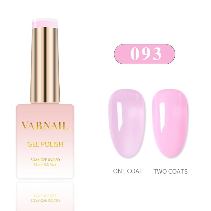 VARNAIL Pastel Sugar Jelly Gel Nail Polish Kit 6 Colors 15 ml , Translucent Sheer Gel Polish, Salon Quality Soak off UV Light Gel Nail Polish Set