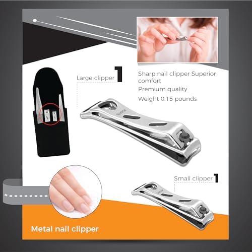 Suvorna Nail Clipper Set with Fingernail Cleaner for Under Nails, Large Nail Clippers for Thick Nails, Small Nail Cutters, Tweezers for Women Facial Hair, Fingernail Clipper Manicure Set for Women