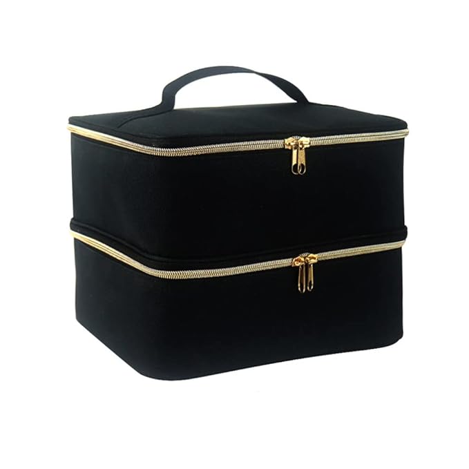 Nail Polish Carrying Case, Double-Layer Nail Polish Storage Bag- Fits Nail Dryer Lamp and 30 Bottles(15ml/0.5 fl.oz), Nail Polish Organizer bag with Adjustable Dividers for Manicure Set (Black)