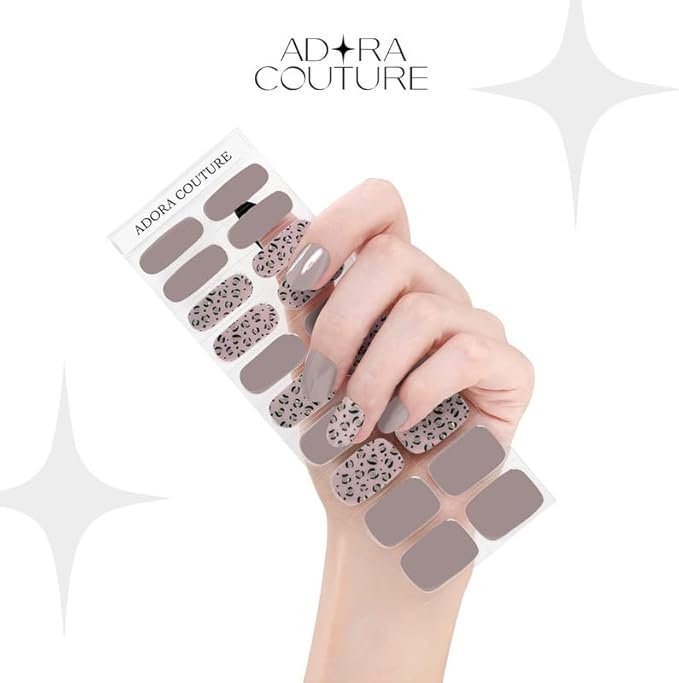 Semi-Cured Gel Nail Strips - 20 Salon-Quality Gel Sticker with UV Light Required, Long Lasting, Easy Application & Removal, Includes Prep Pad, Nail File, Wooden Stick (Brown Safari)