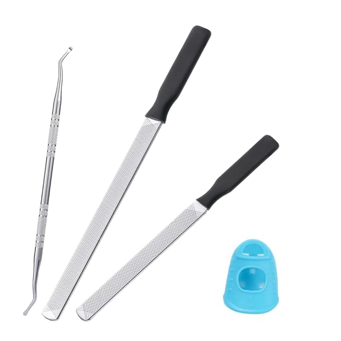 4-in-1 Toe Nail Care Kit: Toe Nail Files for Thick Nails with Ingrown Toenail Lifter & Silicone Thumb Guard | Non-Slip Grip, 2 Metal Nail Files for Men/Seniors/Silver Lifter