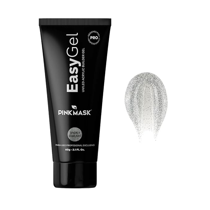 PINK MASK Easy Gel 2oz 60g- Sparkly Starlight, Professional Builder Enhancement Gel-Quick Nail Extension for Beginner DIY, Nail Strengthener-Long Lasting-Salon Quality-Thickening Solution