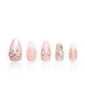 LOVFUL Press on Nails Dazzling Star French Tip | Handmade with Full Covered Crystals | Reusable Fake Nails | Almond Regular 1.0 in | H294-L