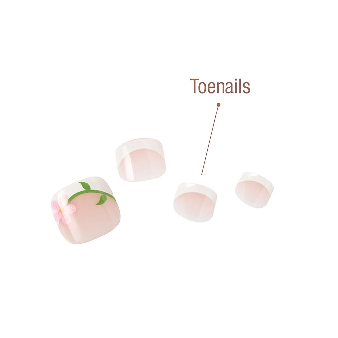 GoldFinger 24 Pcs Press On Toenails, Ready to Wear Fake Nails, Flower French Tip Gel Stick On Extensions, Reusable Pedicure False Nail Kit with Glue, Cuticle Stick & File, 7 Day Long Lasting Wear