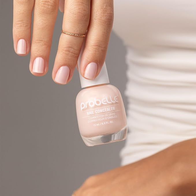 Probelle Illuminating Nail Concealer, Sheer Long Lasting Brightening Nail Polish for yellowing discolored nails, perfect finish for damaged nails with imperfections, Vegan, Gluten Free, Peach Pearl