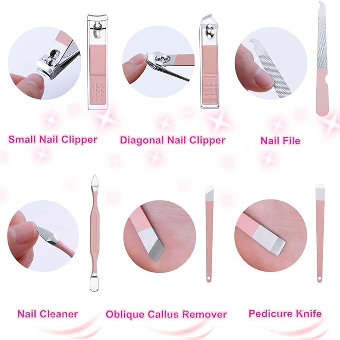 Manicure Set, Professional Nail Clippers Kit, Pedicure Care Tools, Professional Women Grooming Kit -Premium Stainless Steel with Pink Travel Case Set 16PC Great Gift(Rose Gold)