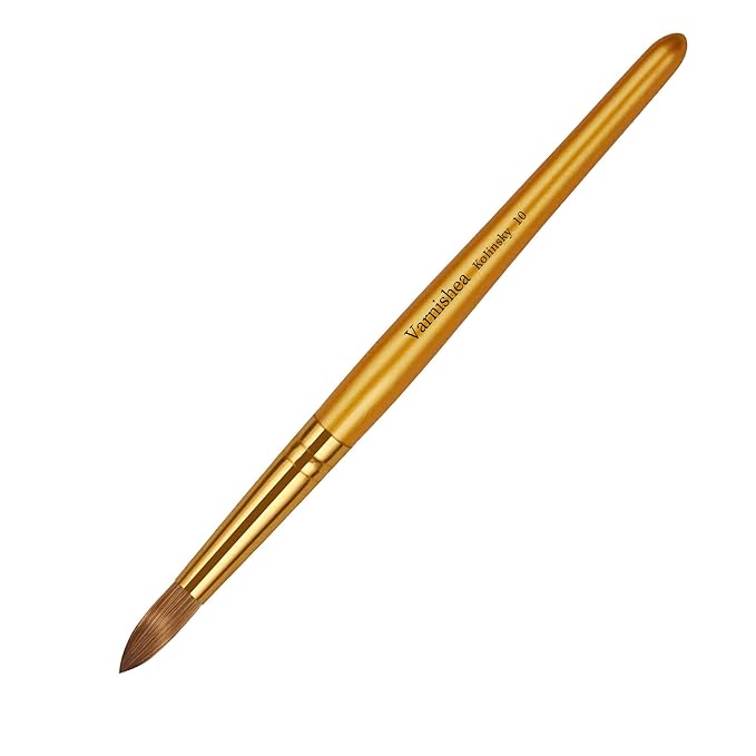 Kolinsky Acrylic Nail Brush Golded Solid Wood Handle Professional Manicure Brushes for Powder Nail Acrylic Application - Salon & DIY Nail Art Essentials - Size 10, 1.0 Count
