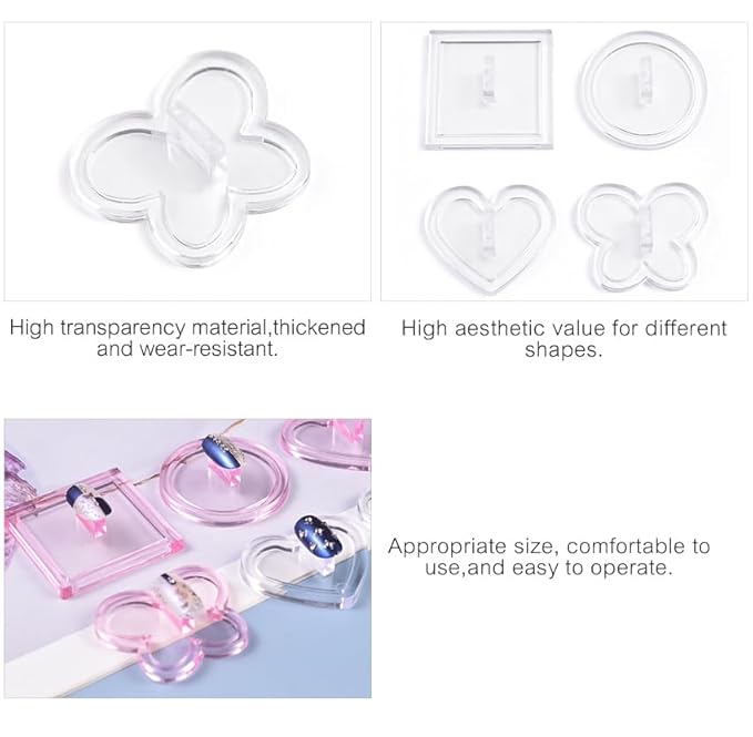 4pcs Nail Practice Stand Nail Support for Nails Display Fake Nail Holder Painting Nail Designs for Beginner Practice Nail Art, Home DIY and Nail Art Salon Use (Clear)