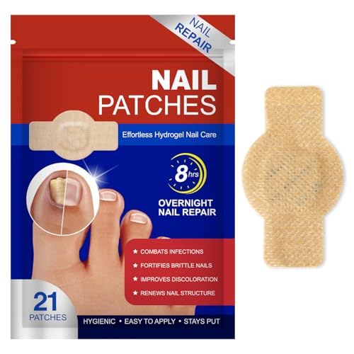 21 Pcs Nail Repair Patches, 8 Hours Overnight Renewal for Thick, Brittle and Discolored Toe Nail, Repair & Strengthen Damaged Foot Nails