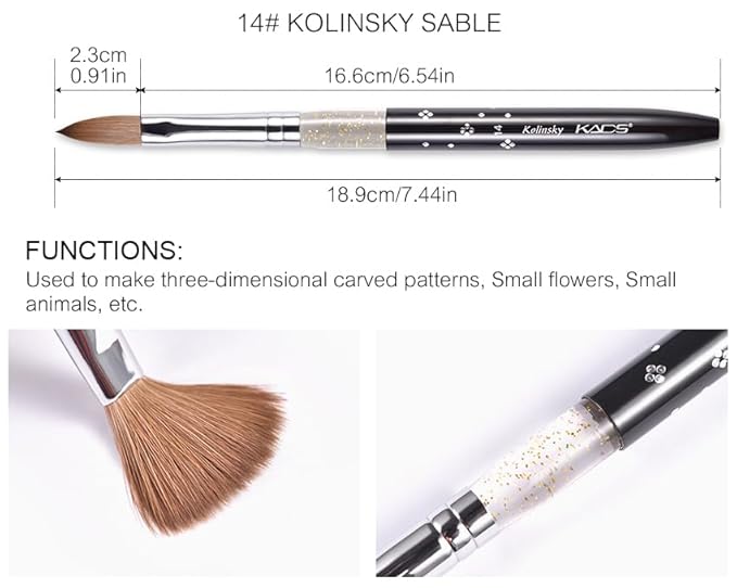 Size 14# Black 100% Kolinsky Sable Acrylic Nail Art Brushes UV Gel Nail Painting Pen Brushes (Szie 14)