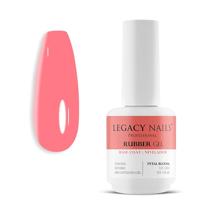 LEGACY NAILS Professional Rubber Gel Base-Coat 0.5 fl oz. Nivelador UV-LED Full Coverage Elastic Thick Flexible Gel Base Coat Builder (PETAL BLOOM)