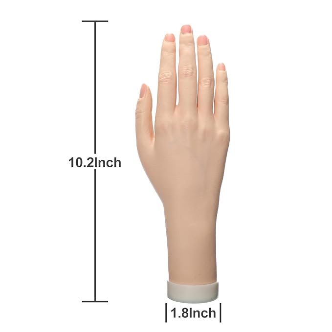 Practice Hand for Acrylic Nails Realistic Mannequin Hand for Nails Practice Soft Flexible Bendable False Fake Nail Hand Art Trainer Manicure Practice Hand Tool and Rings Display of Bracelets (Right)