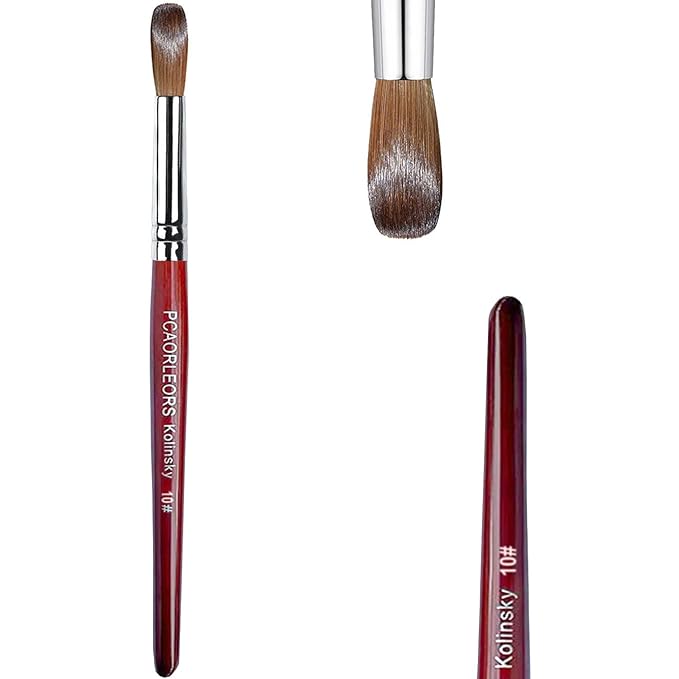 Acrylic Nail Brush with Pure Kolinsky Sable Hair and Red Wood Hand, Round/Flat Professional Gel Brush for Acrylic Power and Nail Extension Size #8,10,12 (One Set)