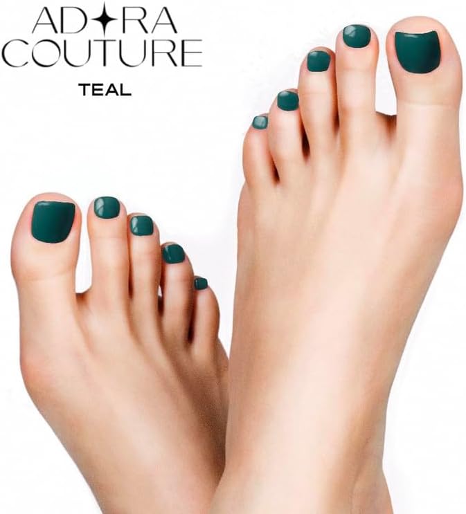 Semi Cured Gel Nail Strips – 32 Pcs Gel Pedicure Stickers - UV Nail Wraps for Toenails, Easy Application, Long Lasting, Salon Quality & UV Light Required - Teal P