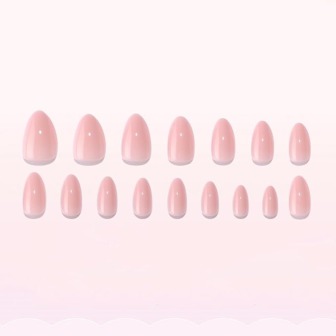Light Pink Soft Gel Press on Nails Short Almond Fake Nails with Nails Glue False Nails Solid Color Designs Salon Quality Glossy Acrylic Nails Full Cover Thickened Stick on Nails for Women Manicure