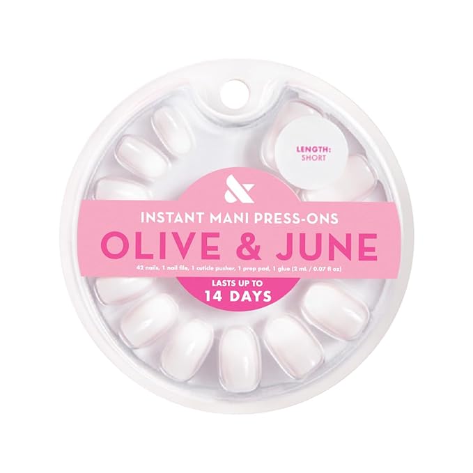Olive & June Instant Mani Press-On Nails (Glue) | 42 Fake Nails, 21 Sizes | Non-Toxic, Long-Lasting Recycled Materials Realistic Look | Spring Flowers & Patterns | Short, Round | CCT Gradient