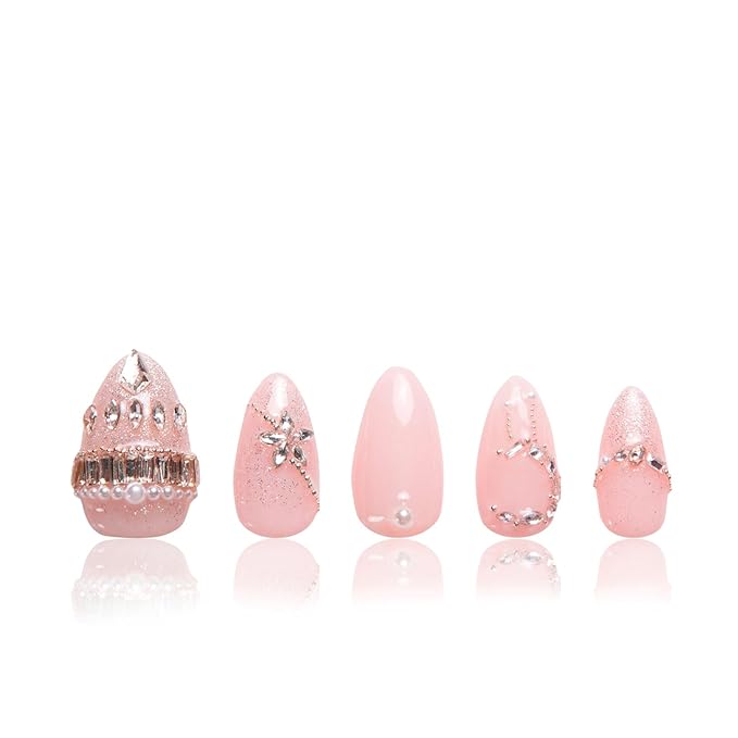 LOVFUL Press on Nails Chandelier | Handmade with Full Covered Crystals | Reusable Fake Nails | Almond Regular 1.0 in | H311-L
