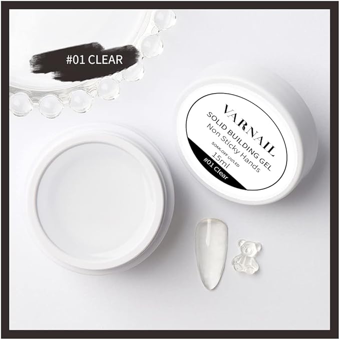 VARNAIL Nail Extension Kit Solid Building Gel, Non-sticky Nail Building Gel with Basic Gel and Tools, Lamp, Accessories, Poly Gel Kit for Beginners Nail Art DIY Home (Clear Gel)