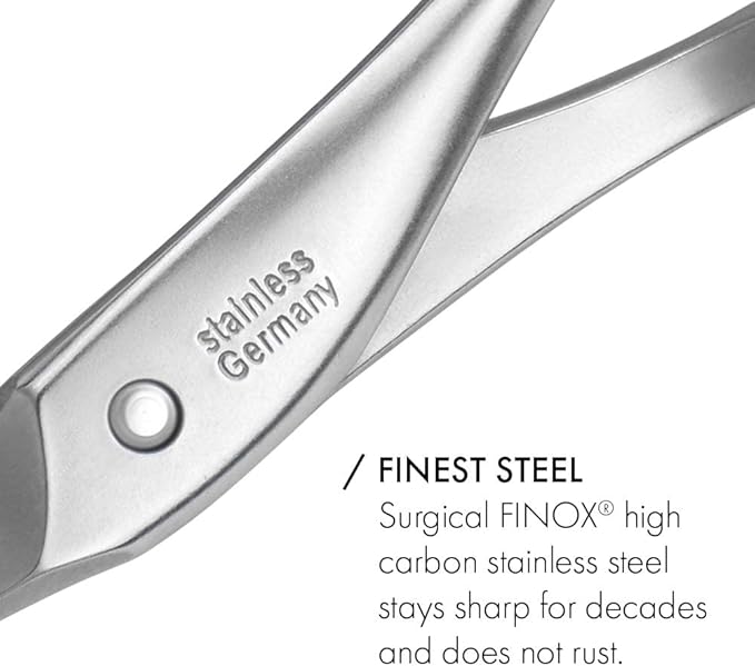 GERMANIKURE 4pc Mini Professional Manicure Set in Black Suede Case - FINOX Stainless Steel Tools Made in Solingen Germany, Glass Nail Care Supplies Made in Czech Republic