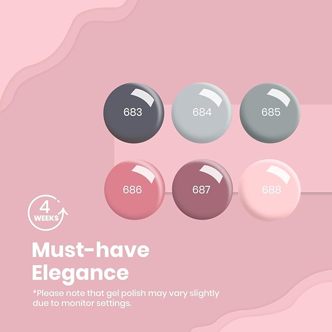 Beetles Gel Nail Polish Kit with Uv Light - 6 Colors Nude Gray Pink Gel Polish Starter Kit Manicure with Base Top Coat Soak off Led Salon DIY at Home Gifts for Women Teens Girls