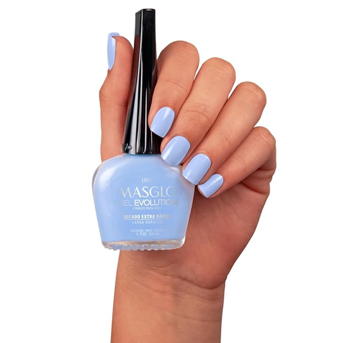 MASGLO GEL EVOLUTION Nail Polish Gel Effect, No UV/Led Lamp Required, Duration up to 12 day, 1 peice color Gel sin necesidad de lampara UV/Led, hasta 12 dias de duracion (LIBRE)