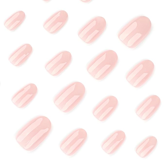 Round Press on Nails Short Fake Nails Nude White Nails Press ons with Solid Color Design Glossy Acrylic Full Cover Reusable Stick on Nails for Women Girls Daily Manicure 24Pcs