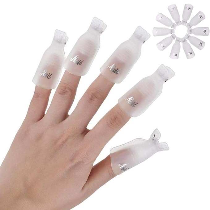 HiMo 10PC Plastic Acrylic Nail Art Soak Off Cap Clip UV Gel Polish Remover Wrap Tool (White)