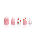 LOVFUL Press on Nails Strawberry Mousse | Handmade with Full Covered Crystals | Reusable Fake Nails | Almond Regular 1.0 in | H286-L