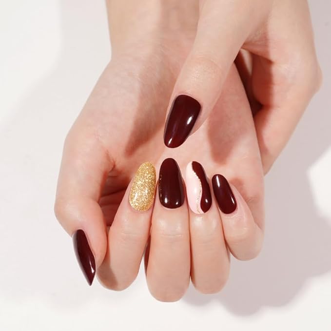 Semi-Cured Gel Nail Strips - 20 Salon-Quality Gel Sticker with UV Light Required, Long Lasting, Easy Application & Removal, Includes Prep Pad, Nail File, Wooden Stick (Cosmic Cocoa)