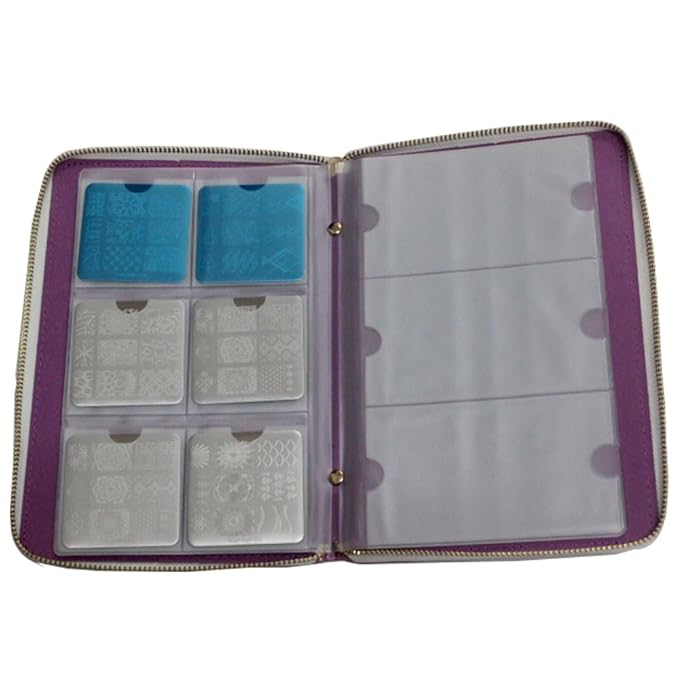 72 Slots Holographic Nail Plates Holder Case Stamping Templates Organizer Square & Round Printing Molds Collection Manicure Tool Accessorie (T-Pink)