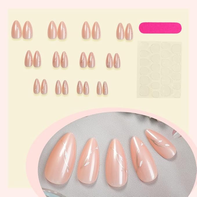 Press on Nails Almond Painted Flowers French Fake Nails French Fake Nails Reusable Kit with Nail Glue Adhesive Tabs Mini Nail File for Women Manicure Art Decoration 24PCS